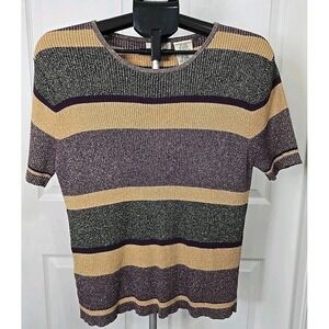 Vintage Kathie Lee Collection Short Sleeve Striped Top Women's XL(16/18) Sparkly